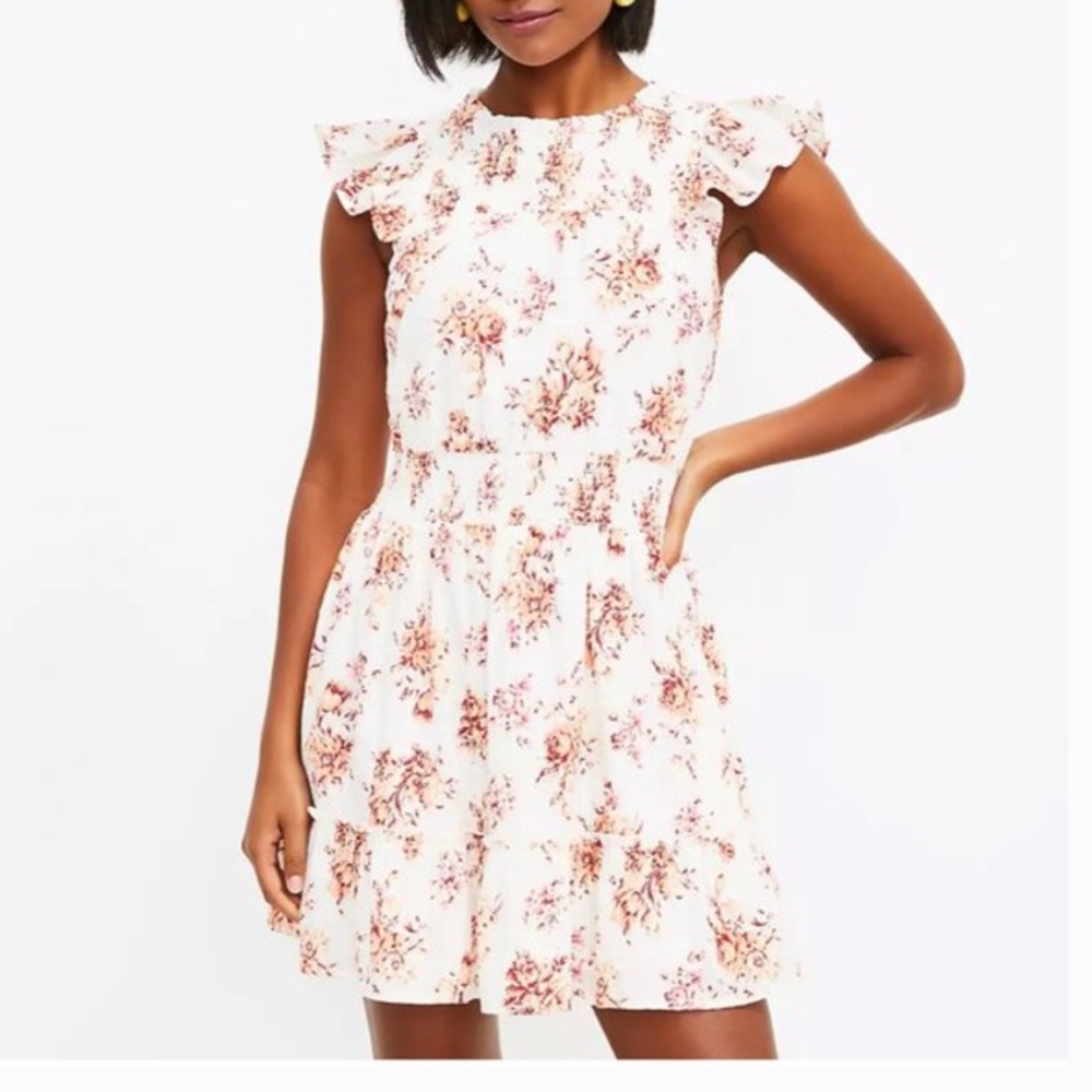 Loft Ruffle Flower Floral Cinched Hipster Hippie Peasant Festival Hip Mini Dress